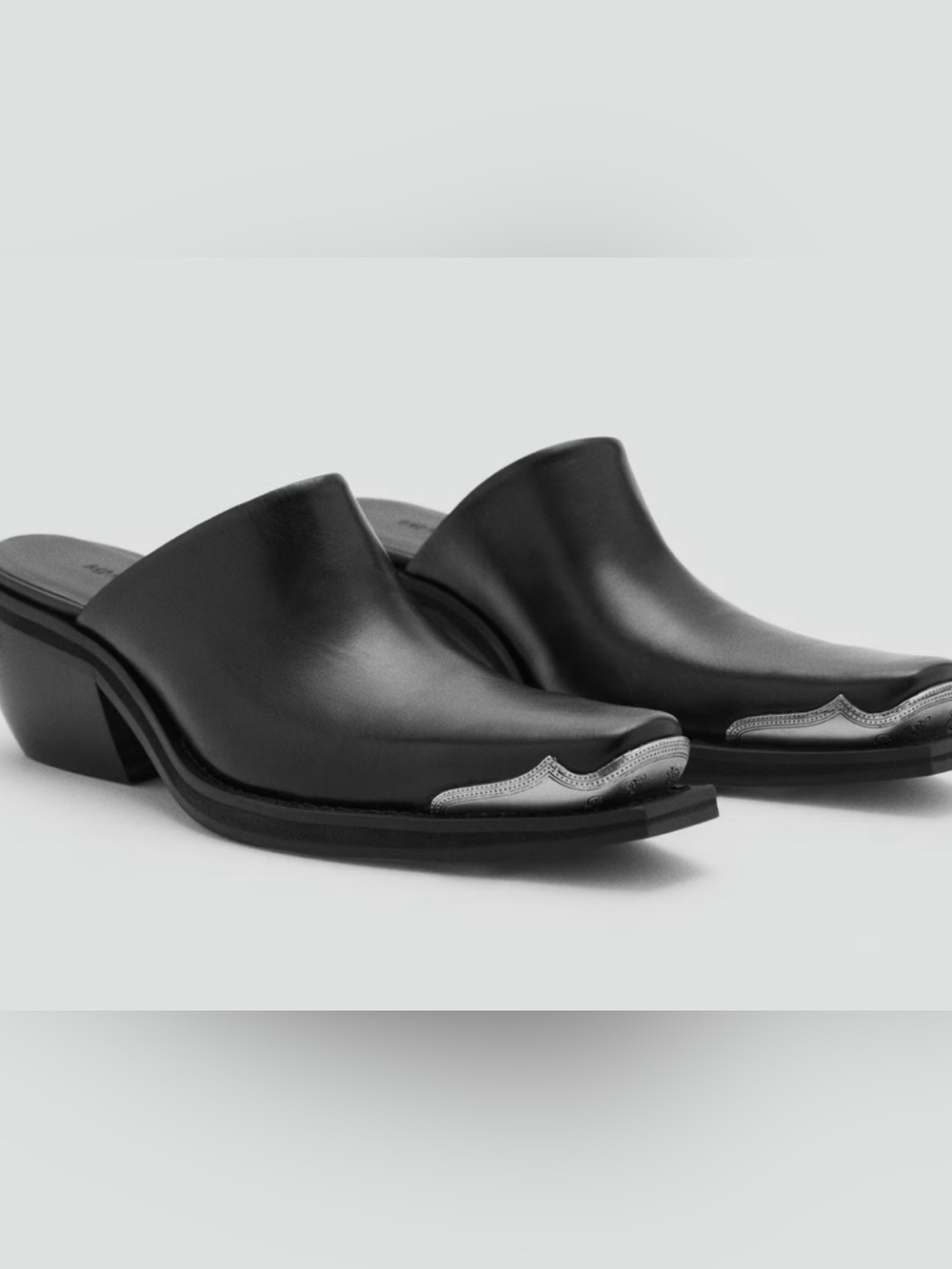 NWT Mango MNG Leather Mules With Metallic Toe Size 36 or 6
